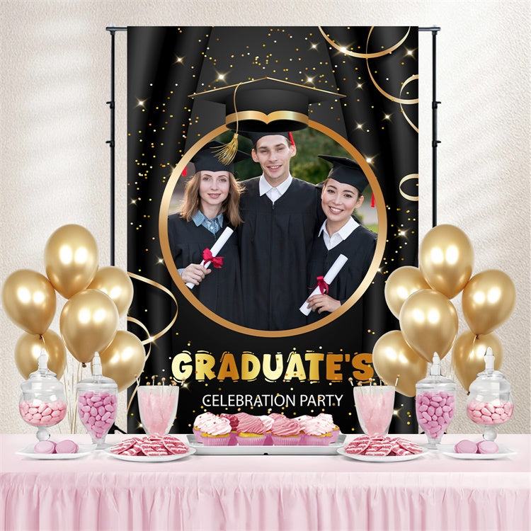 Custom Graduation Backdrop 2025 Shiny Black Graduation Party Backdrop UK LXX3-162