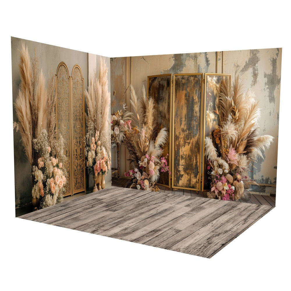 Boho Pampas Floral Setting Backdrop Room Set UK LXX3-28