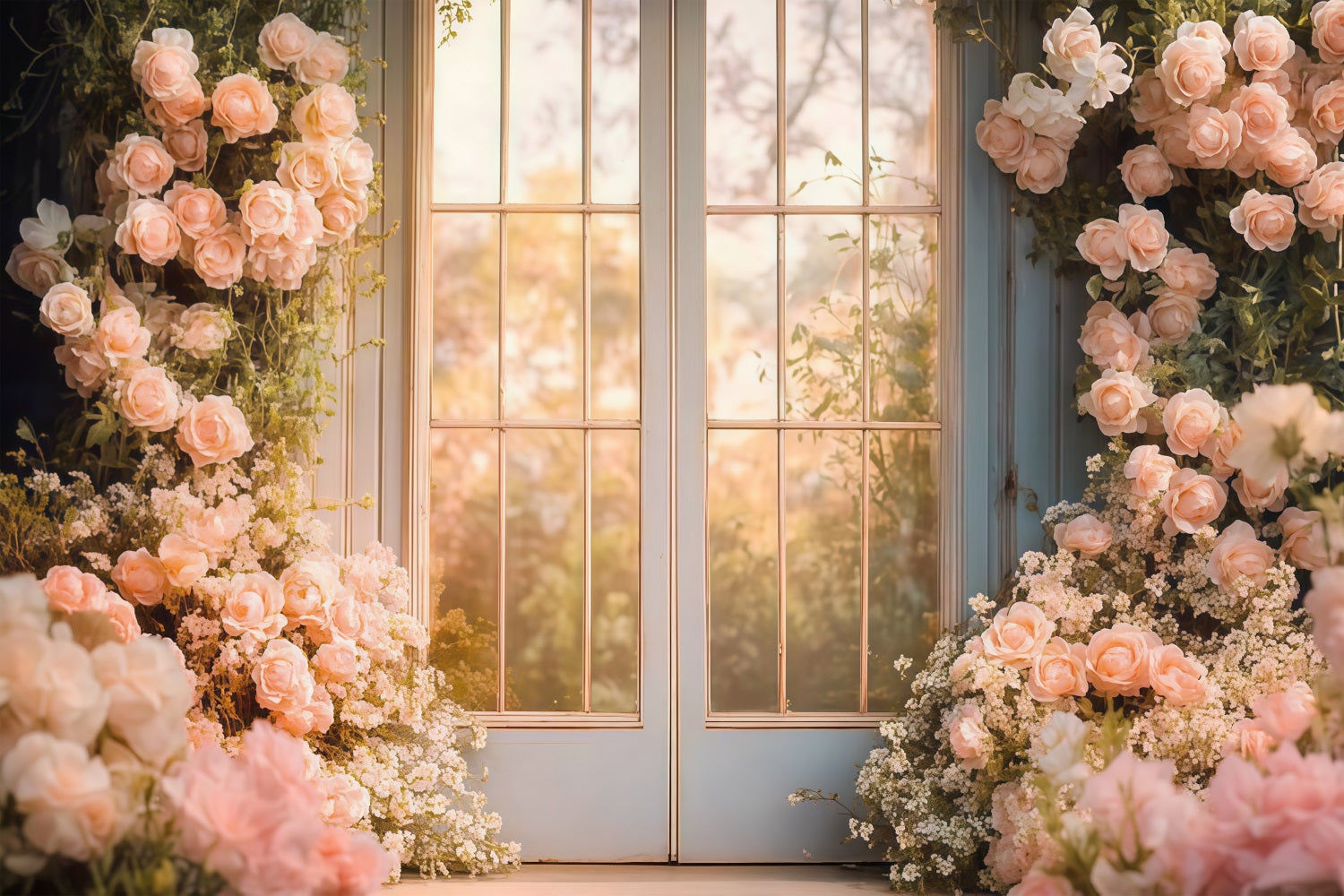 Backdrops For Mother's Day French Window Roses Backdrop UK LXX3-48