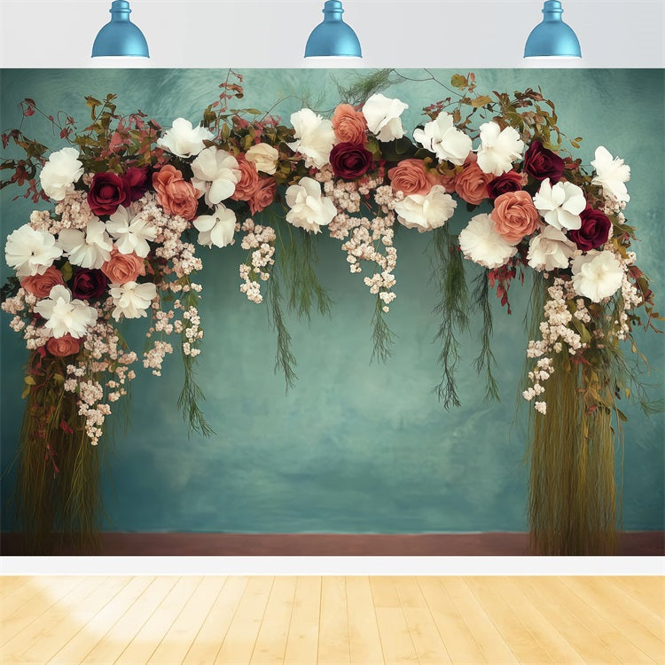 Mothers Day Photo Backdrop Ideas Floral Arch Teal Backdrop UK LXX3-49