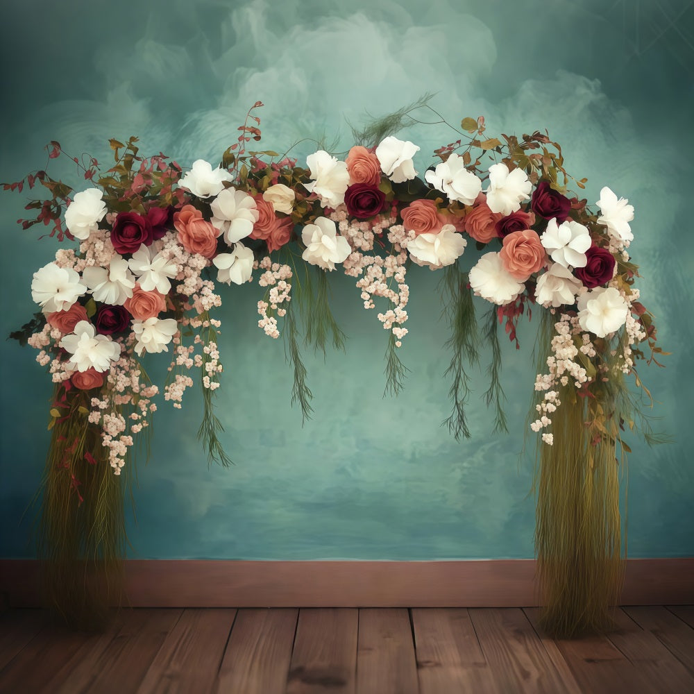 Mothers Day Photo Backdrop Ideas Floral Arch Teal Backdrop UK LXX3-49