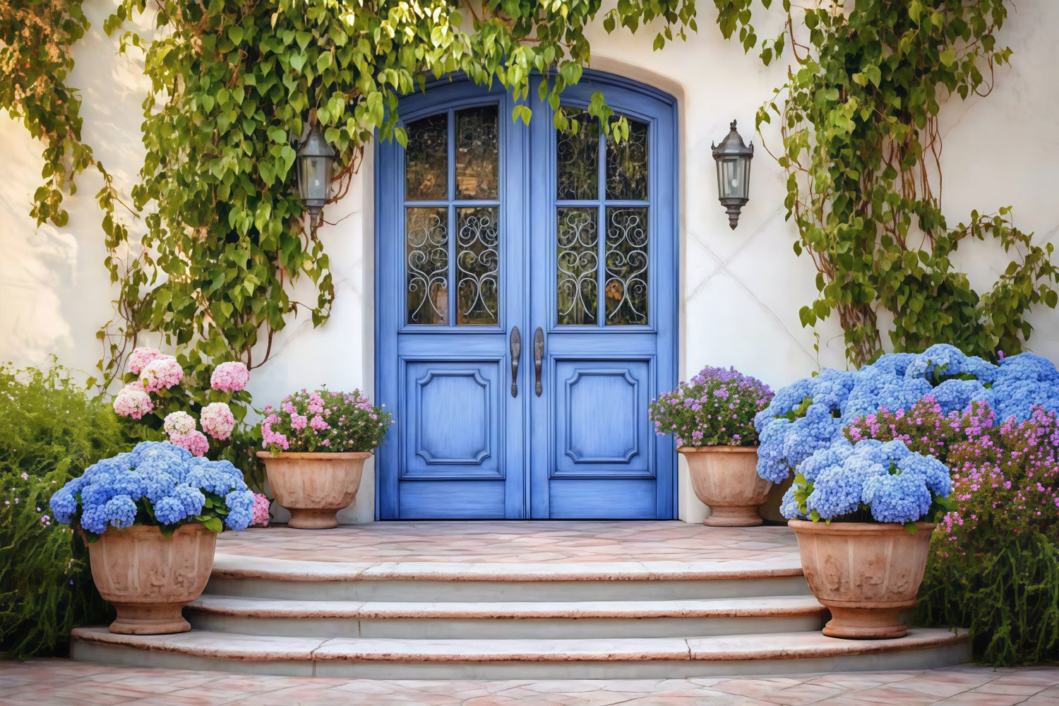 Backdrops For Mothers Day Blue Door Hydrangea Backdrop UK LXX3-51
