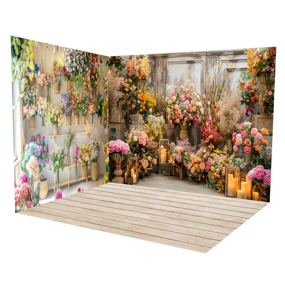Bohemian Floral Arrangement Candlelit Backdrop Room Set UK LXX3-7