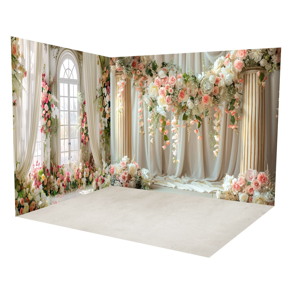 Floral Window Curtain Wedding Backdrop Room Set UK LXX3-8