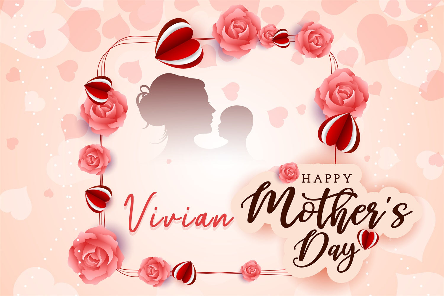 Backdrops For Mother's Day Elegant Rose Heart Personalized Backdrop UK LXX3-85