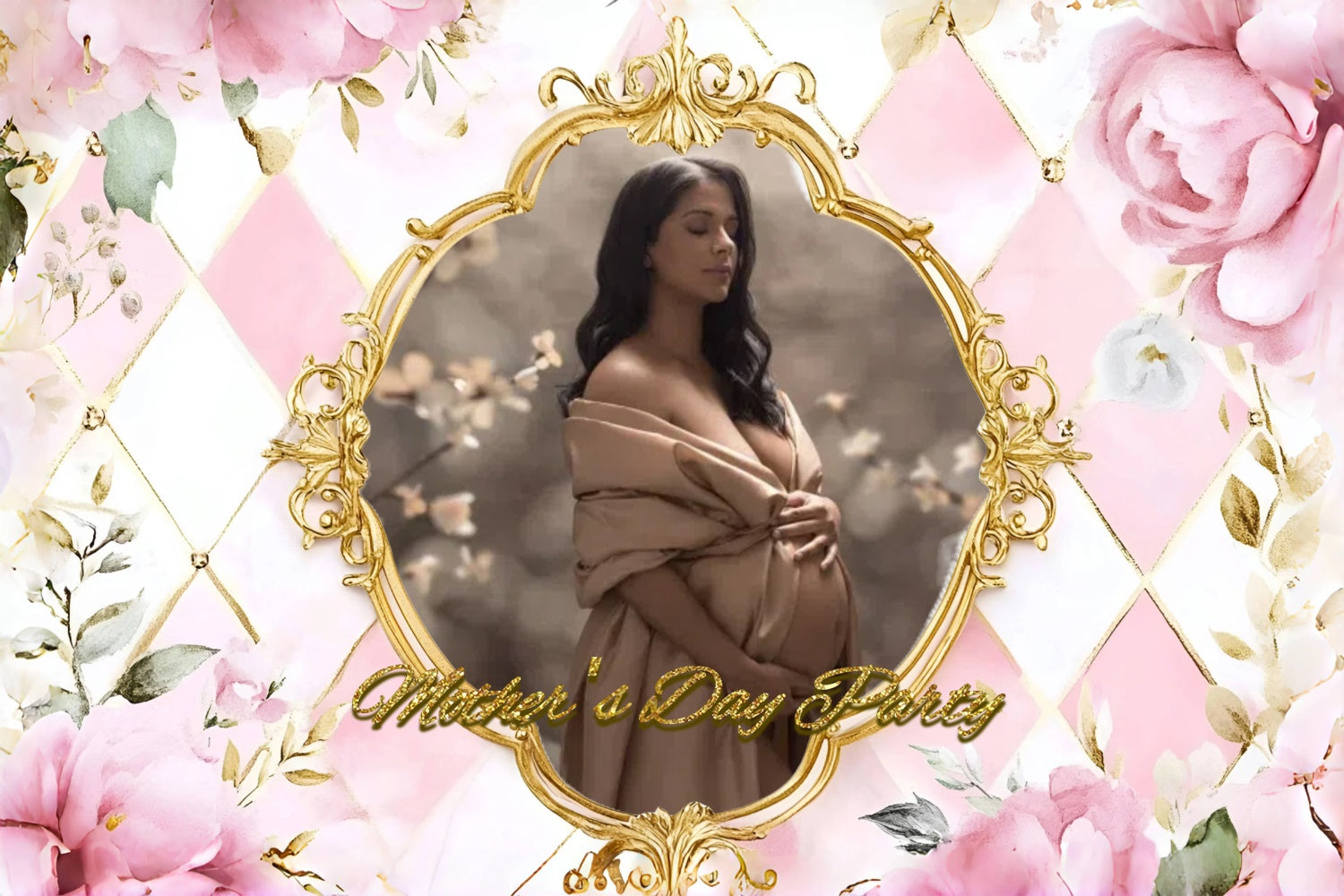 Backdrop For Mothers Day Golden Frame Floral Personalized Backdrop UK LXX3-90