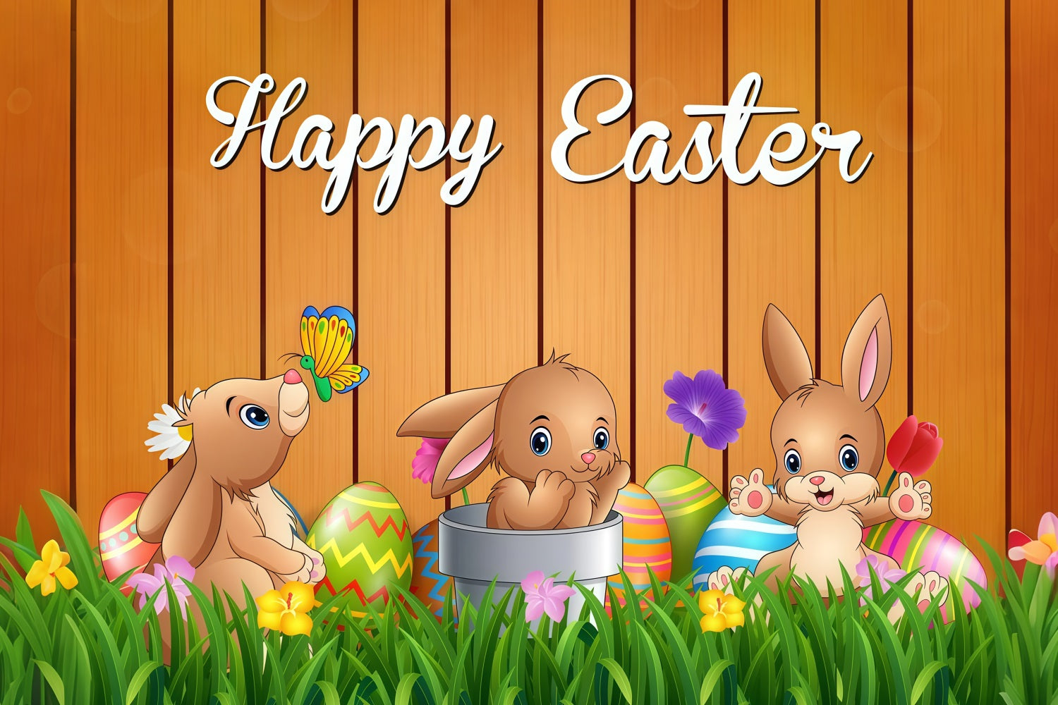 Easter Bunny Backdrop Cartoon Bunny Wooden Personalised Backdrop UK LXX3-99