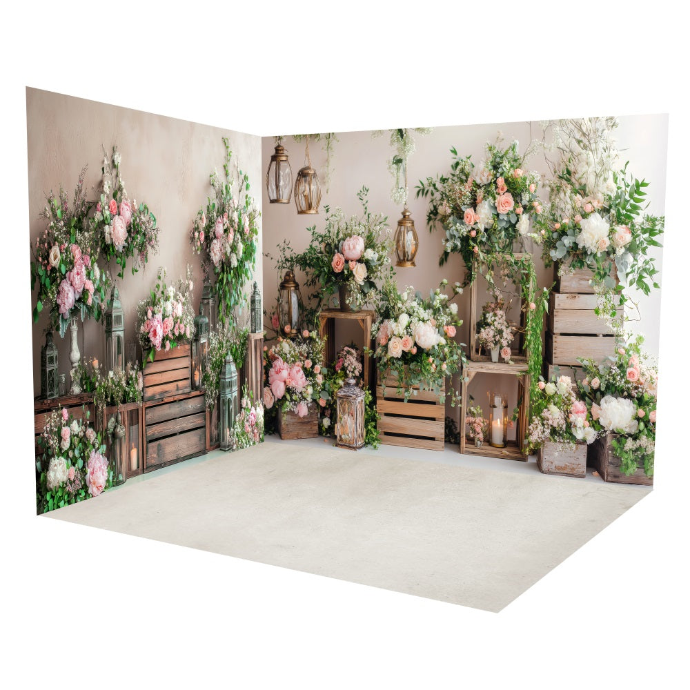 Flower Candlelit Wooden Box Backdrop Room Set UK LXX3-9