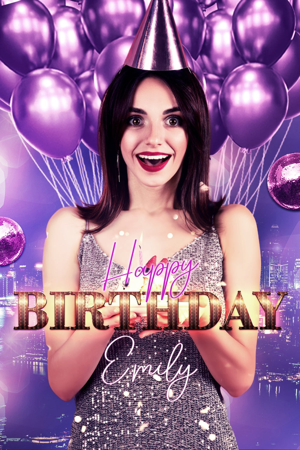 Custom Happy Birthday Backdrop Purple Glitter Balloons Backdrop UK LXX4-1