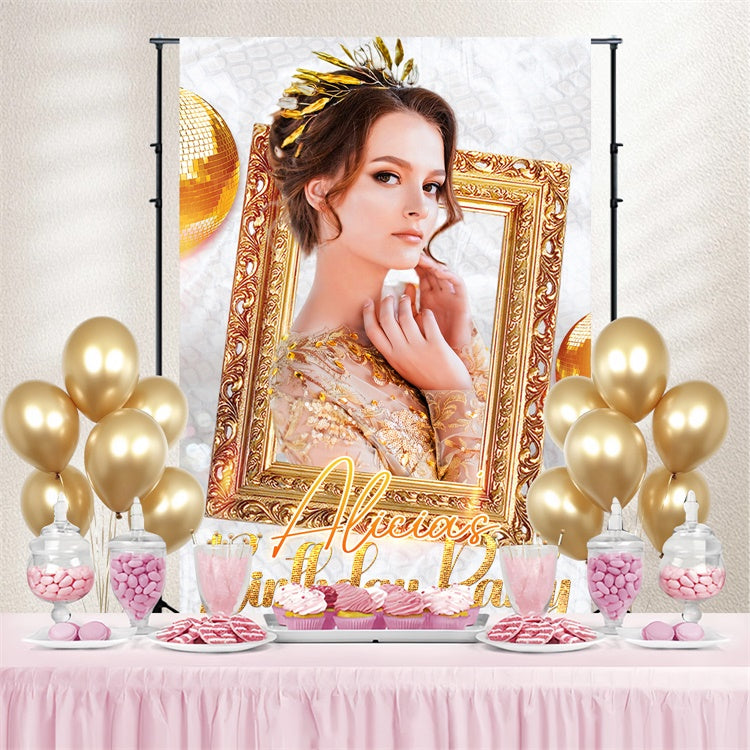 Customize Backdrop For Birthday Elegant Golden Frame Backdrop UK LXX4-10