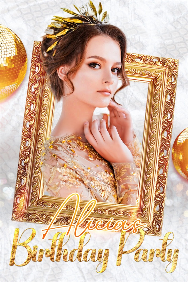 Customize Backdrop For Birthday Elegant Golden Frame Backdrop UK LXX4-10