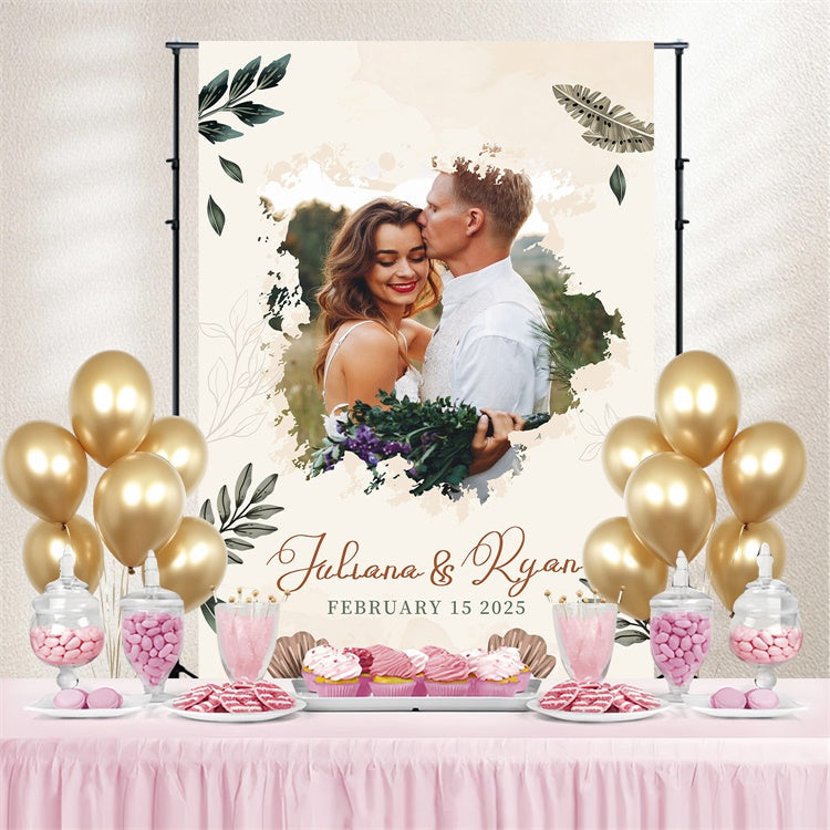 Customized Backdrop For Wedding Soft Beige Leaves Backdrop UK LXX4-105