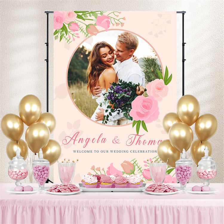 Custom Wedding Photo Backdrop Circle Frame Rose Backdrop UK LXX4-106