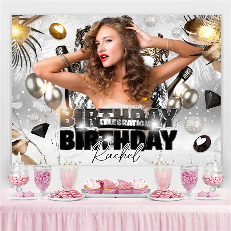 Custom Made Birthday Backdrops Silver Glamour Balloons Backdrop UK LXX4-11