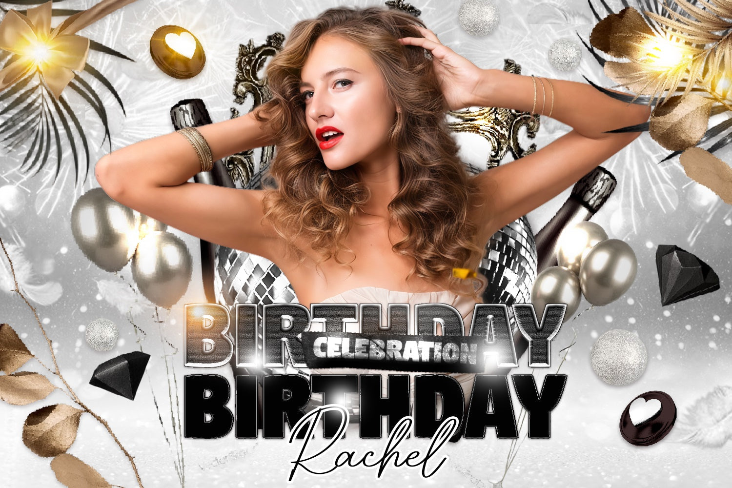 Custom Made Birthday Backdrops Silver Glamour Balloons Backdrop UK LXX4-11