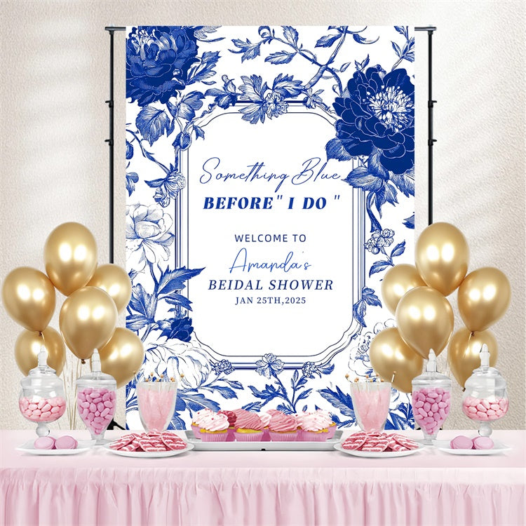 Bridal Shower Backdrop Ideas Blue Toile Pattern Customized Backdrop UK LXX4-118