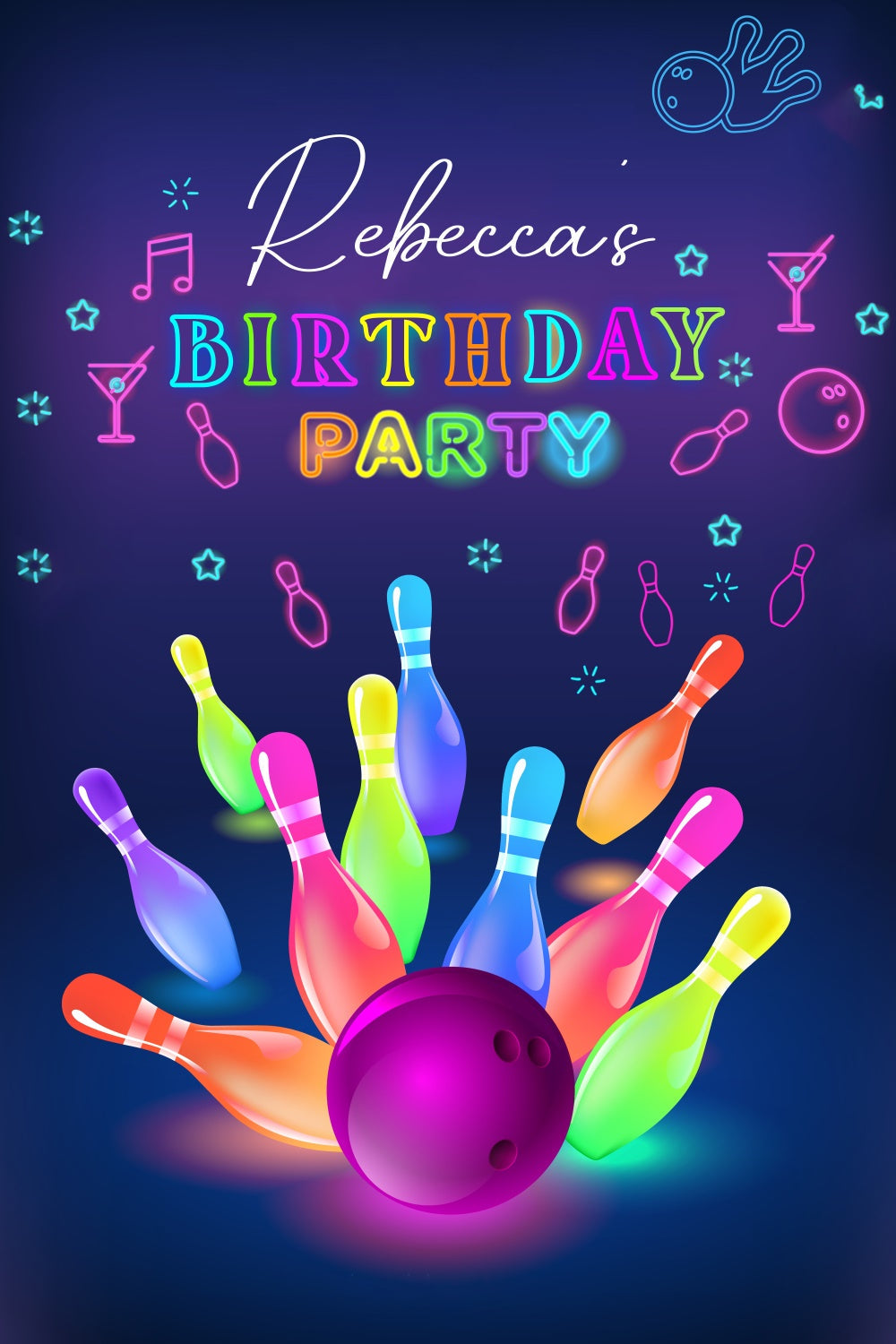 Custom Happy Birthday Backdrop Neon Bowling Party Fun Backdrop UK LXX4-12