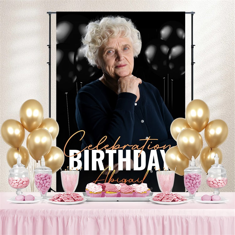 Customized Backdrop For Birthday Elegant Black Balloon Backdrop UK LXX4-14