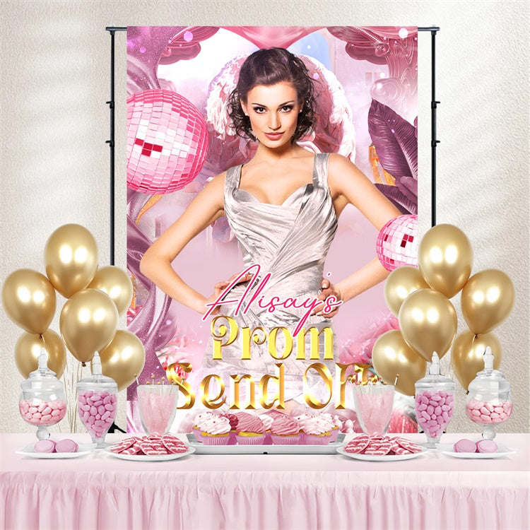 Prom Photo Backdrop Retro Pink Disco Graduation Party Backdrop UK LXX4-141