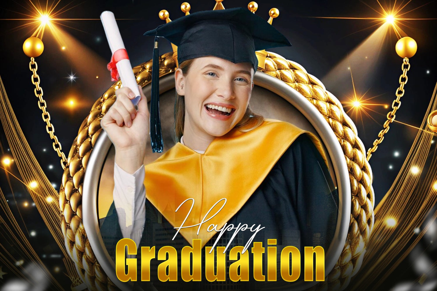 Custom Graduation Backdrop Royal Gold Chains Graduation Party Backdrop UK LXX4-148