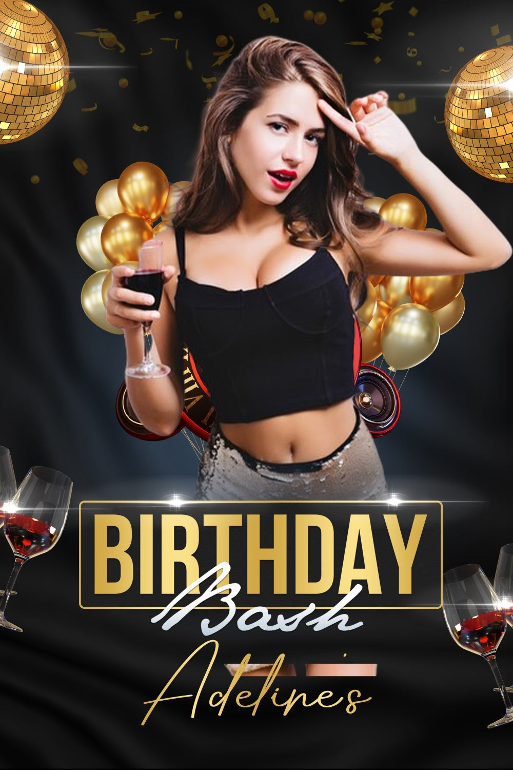 Custom Birthday Party Backdrop Champagne Glam Balloons Backdrop UK LXX4-15