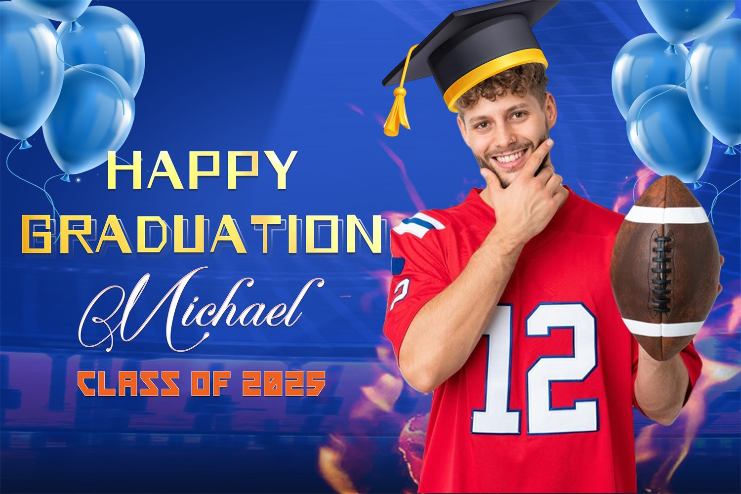 Personalized Graduation Backdrop Blue Balloons Graduation Party Backdrop UK LXX4-151