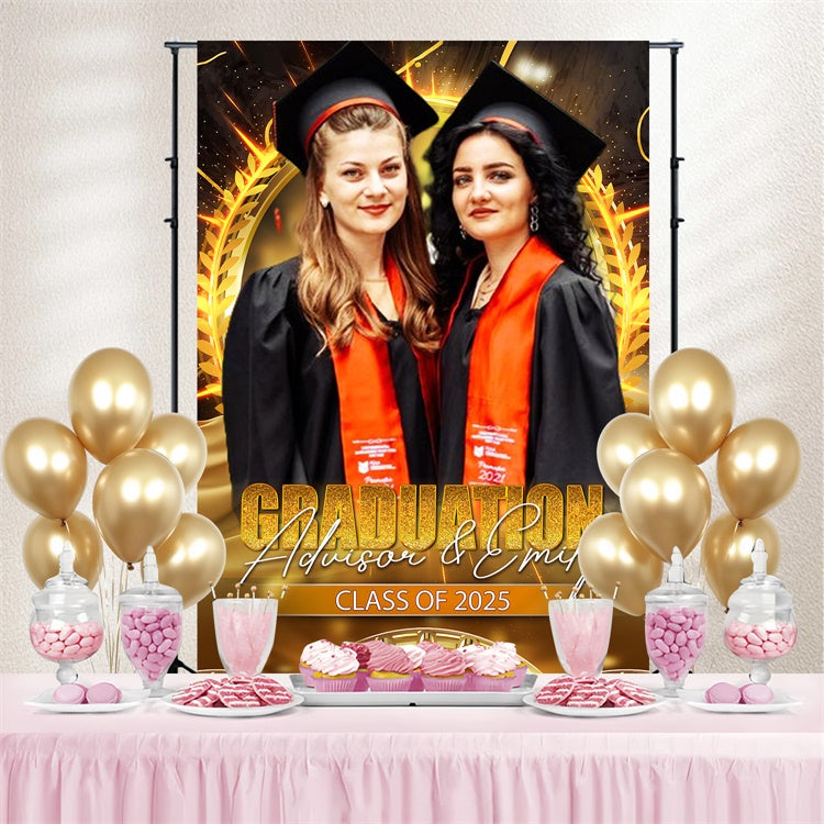 Custom Graduation Backdrops Elegant Golden Graduation Party Backdrop UK LXX4-155