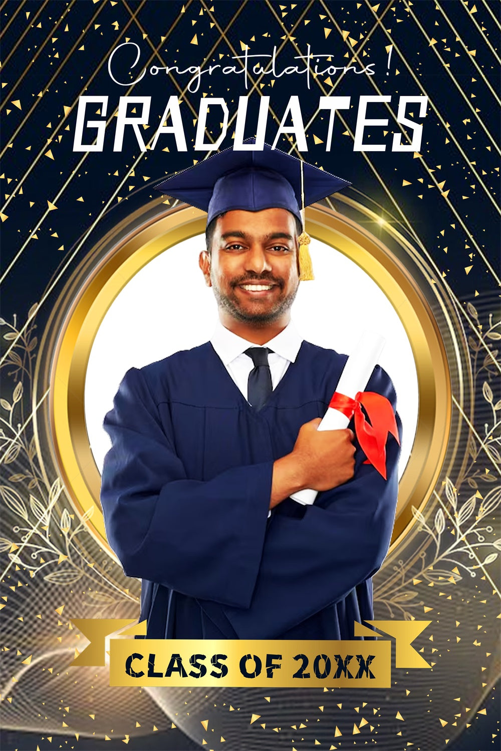 Personalized Graduation Backdrop Golden Frame Graduation Party Backdrop UK LXX4-156