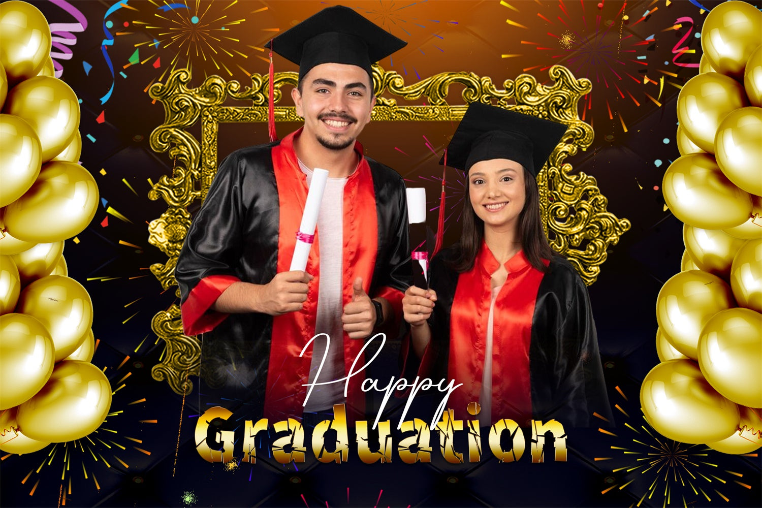 Custom Graduation Backdrop Fireworks Balloon Graduation Party Backdrop UK LXX4-158