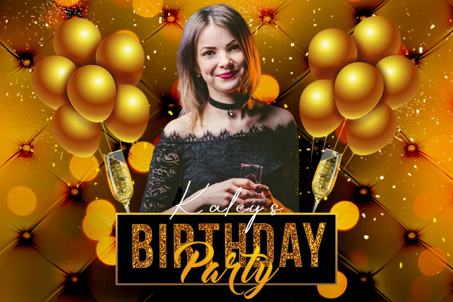 Personalized Birthday Backdrop Shimmering Golden Lights Backdrop UK LXX4-16