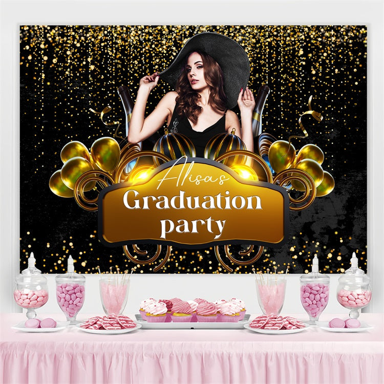 Custom Graduation Backdrop Glowing Gold Balloon Graduation Party Backdrop UK LXX4-162