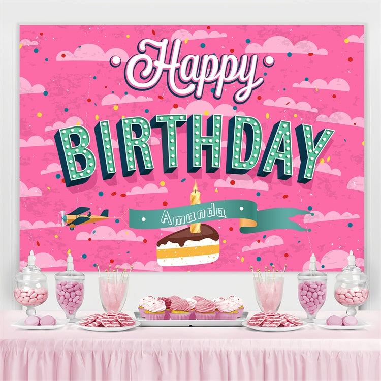Customize Backdrop For Birthday Cartoon Pink Sky Cake Backdrop UK LXX4-17
