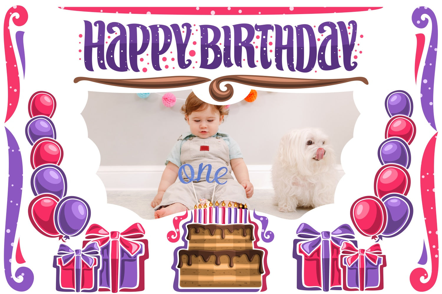 Personalized 1st Birthday Backdrop Cartoon Cake Gifts Backdrop UK LXX4-18