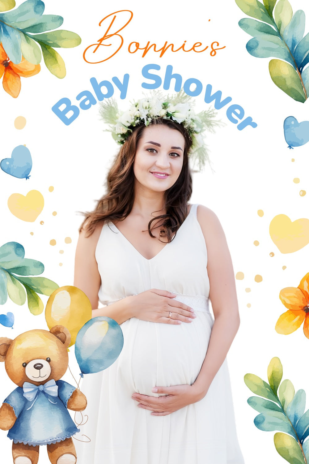 Baby Shower Photo Backdrop Teddy Bear Balloons Personalised Backdrop UK LXX4-184