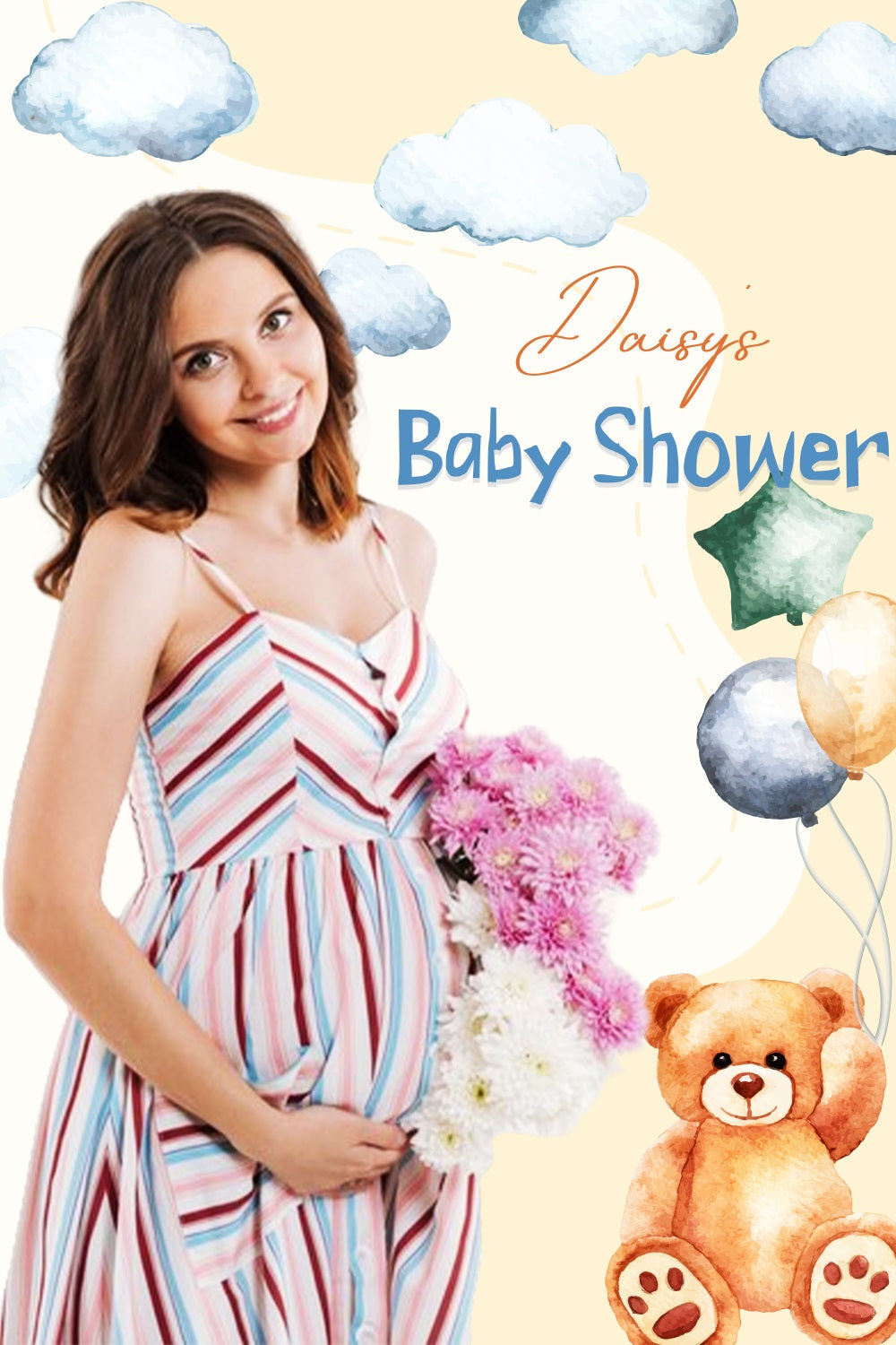 Teddy Bear Backdrop Baby Shower Floating Clouds Balloon Customized Backdrop UK LXX4-187