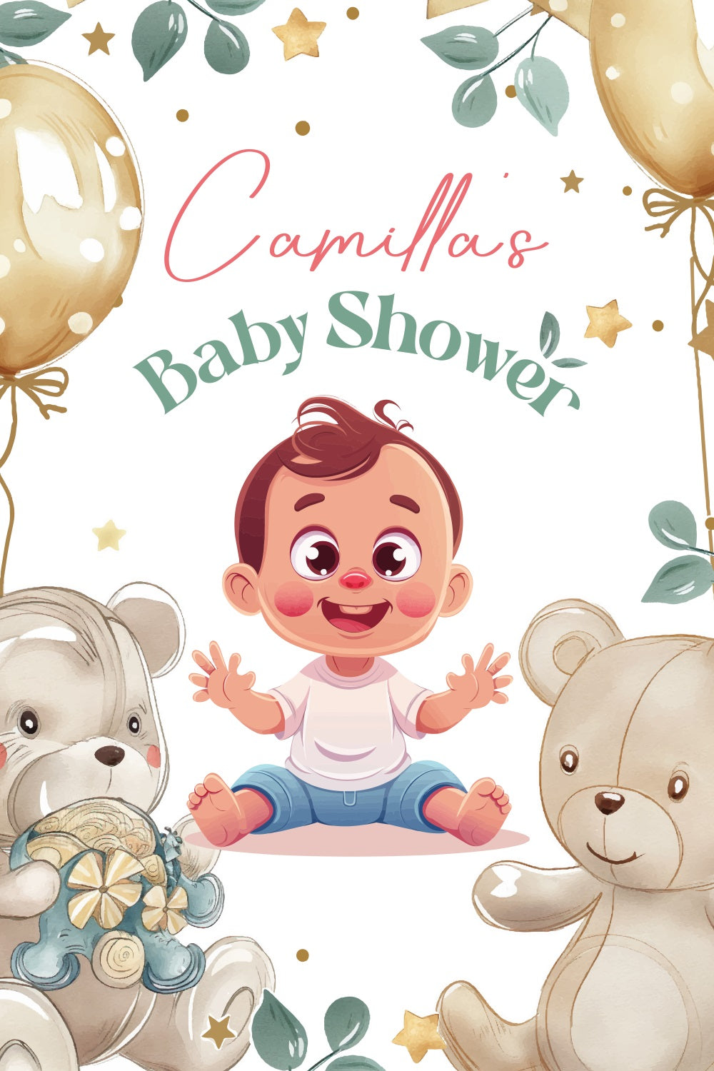 Boy Baby Shower Backdrop Balloon Teddy Bear Personalised Backdrop UK LXX4-188