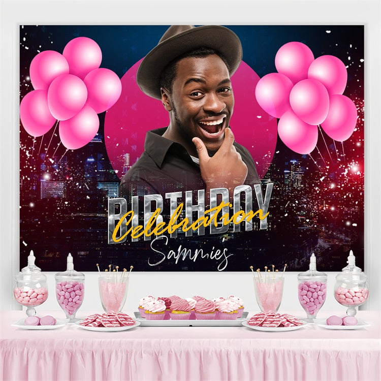 Customized Birthday Backdrop Urban Sparkle Pink Balloons Backdrop UK LXX4-19