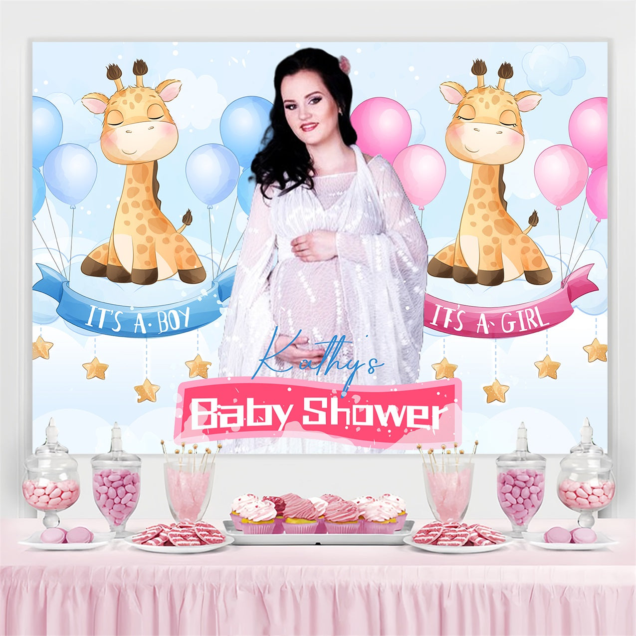 Baby Shower Safari Backdrop Giraffe Gender Reveal Party Custom Backdrop UK LXX4-193