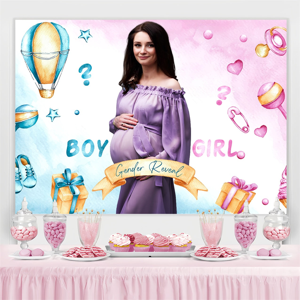 Backdrop For Baby Shower Boy Or Girl Balloon Personalized Backdrop UK LXX4-194