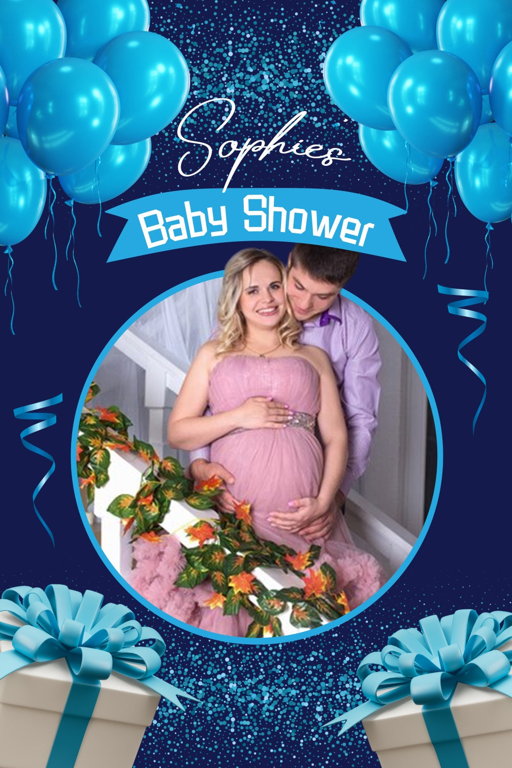 Baby Shower Backdrops Blue Gift Balloon Personalised Backdrop UK LXX4-196