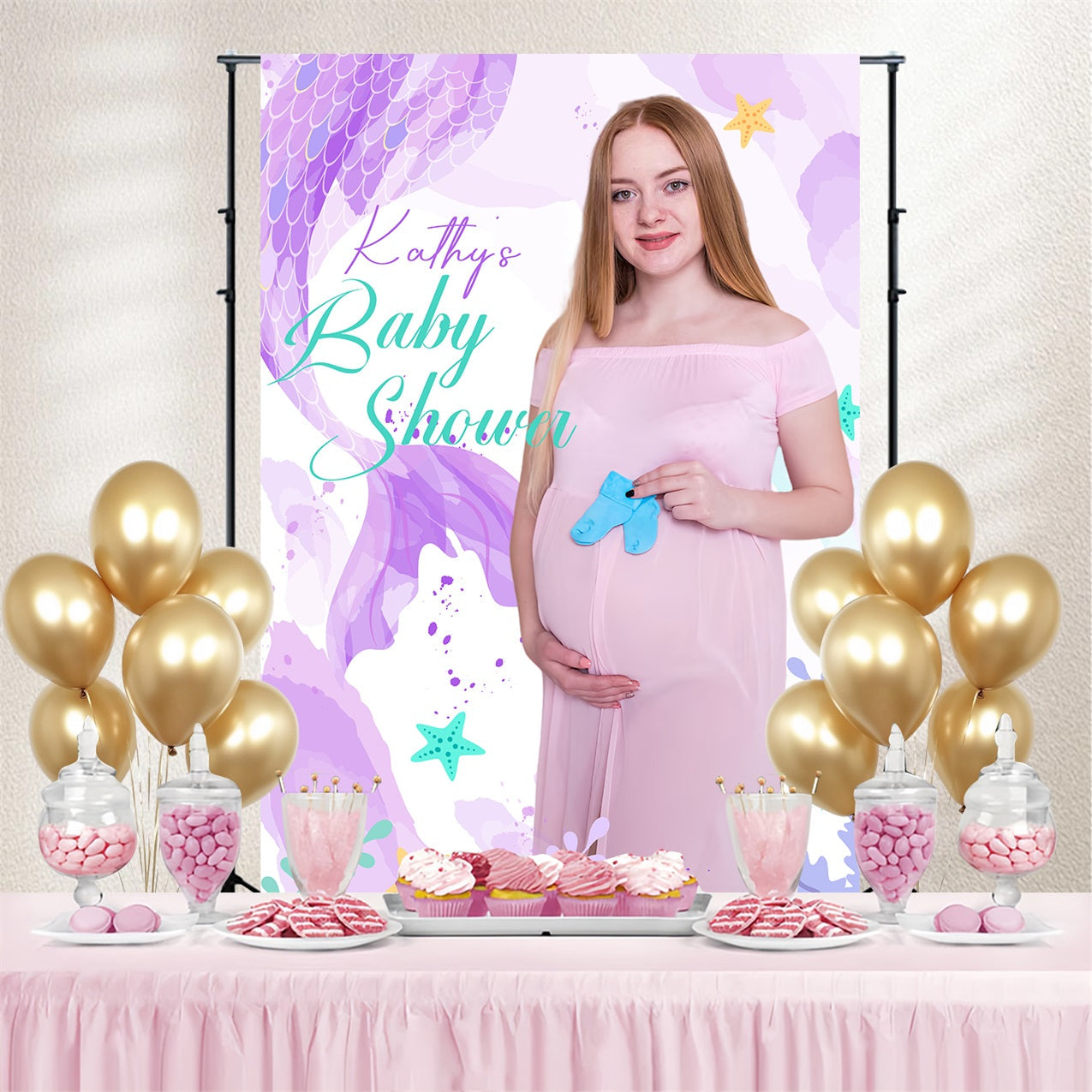 Backdrop Baby Shower Purple Mermaid Tail Custom Backdrop UK LXX4-197