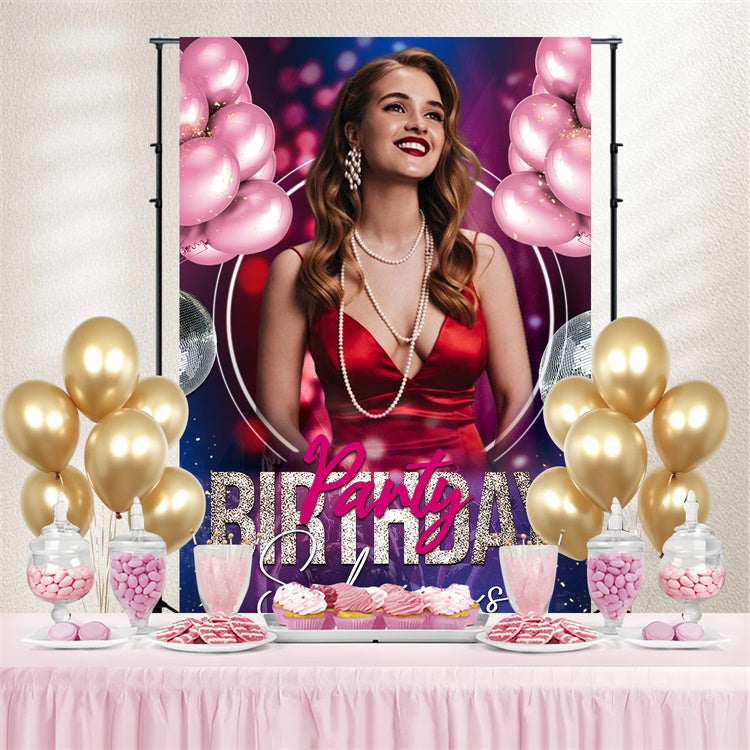 Custom Made Birthday Backdrops Pink Balloons Glamorous Backdrop UK LXX4-2