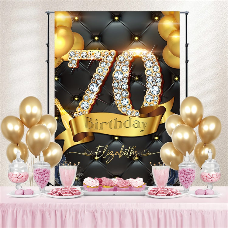 Personalized 70th Birthday Backdrop Luxury Golden Diamond Backdrop UK LXX4-20