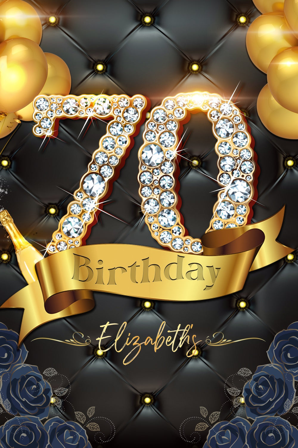Personalized 70th Birthday Backdrop Luxury Golden Diamond Backdrop UK LXX4-20