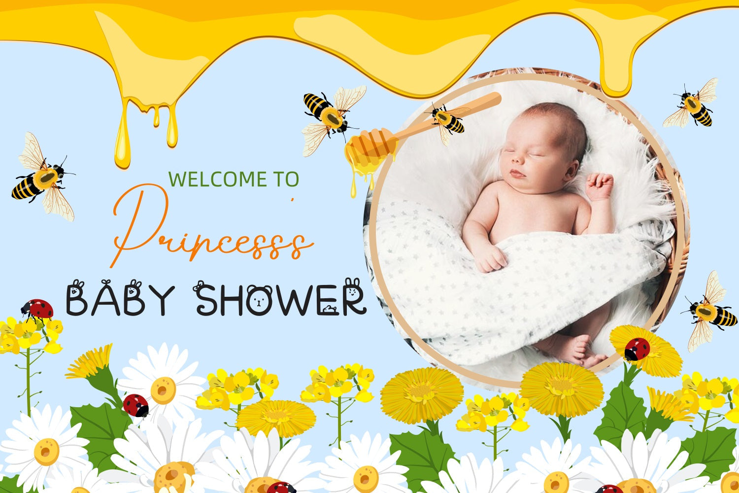 Backdrop For Baby Girl Shower Bee And Bloom Welcome Customized Backdrop UK LXX4-200