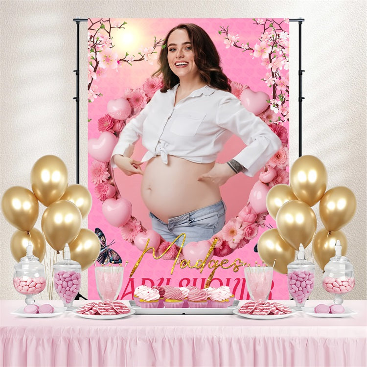 Baby Shower Flower Backdrop Pink Heart Floral Custom Backdrop UK LXX4-202