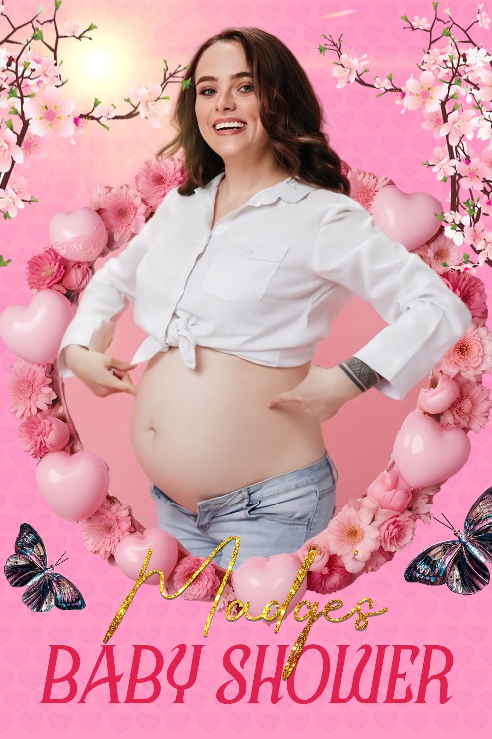 Baby Shower Flower Backdrop Pink Heart Floral Custom Backdrop UK LXX4-202