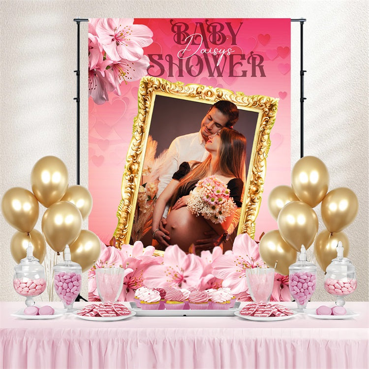 Flower Backdrop For Baby Shower Love Frame Floral Customized Backdrop UK LXX4-204