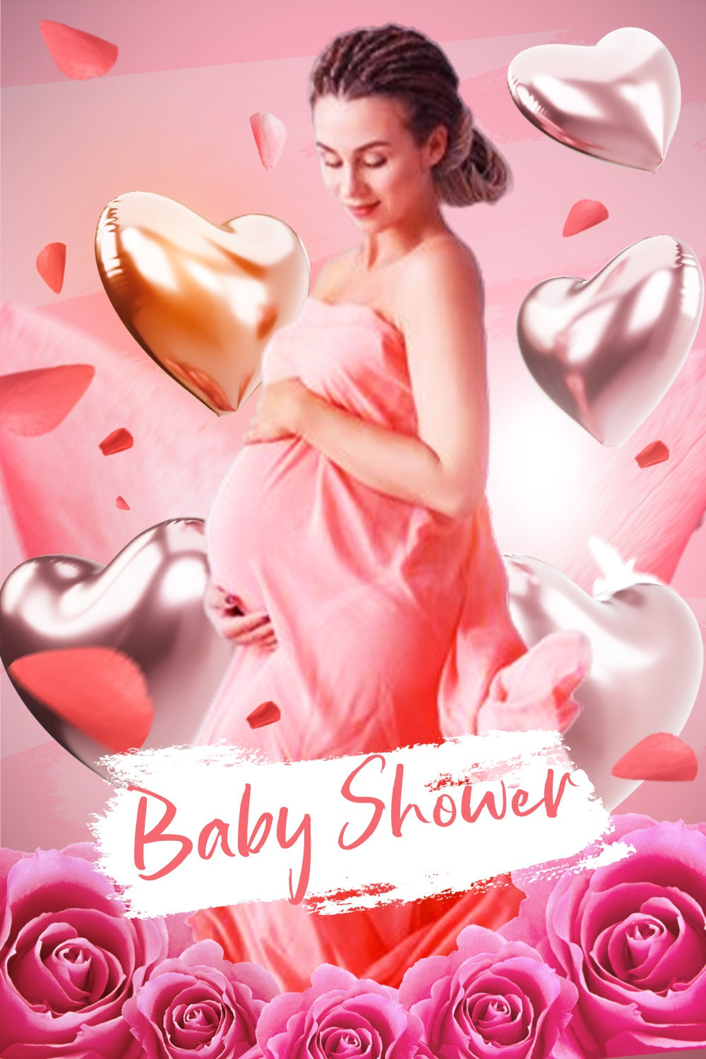 Baby Shower Party Backdrop Heart Balloon Rose Personalised Backdrop UK LXX4-205