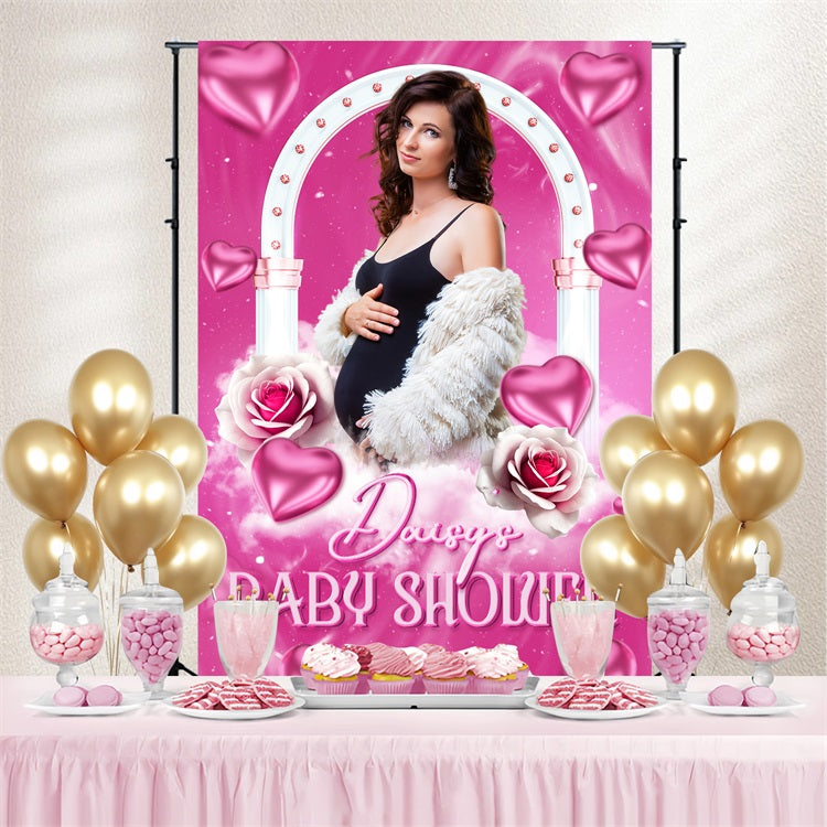 Custom Baby Shower Backdrop Heart Balloon Cloud Arch Backdrop UK LXX4-206